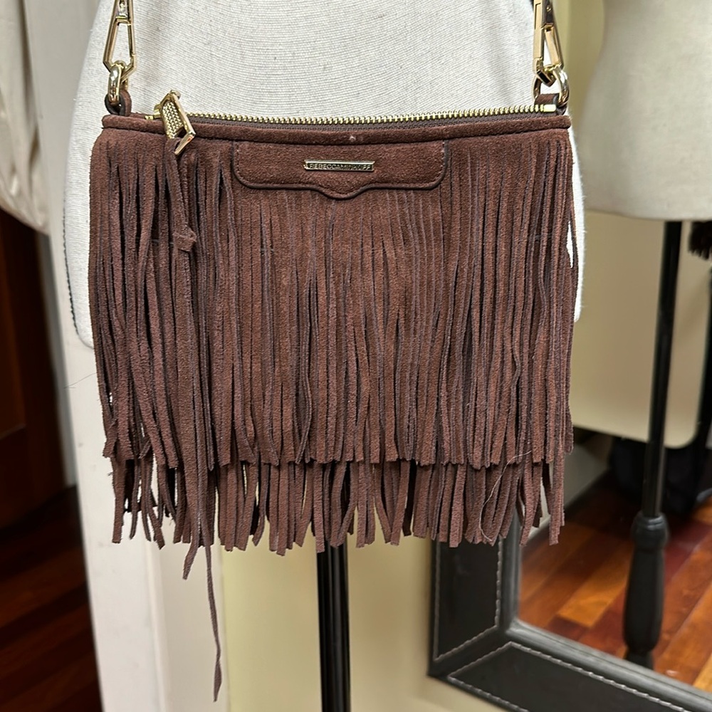 Rebecca Minkoff crossbody fringe brown suede bag